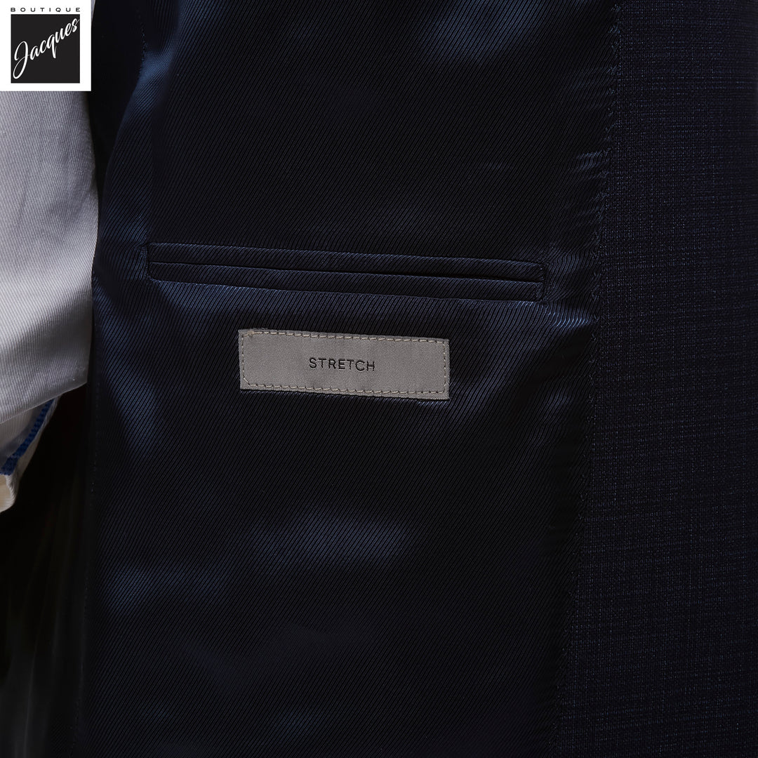 Navy Blue Microcheck Wool-Stretch Modern Fit Suit - Corneliani - Boutique Jacques International