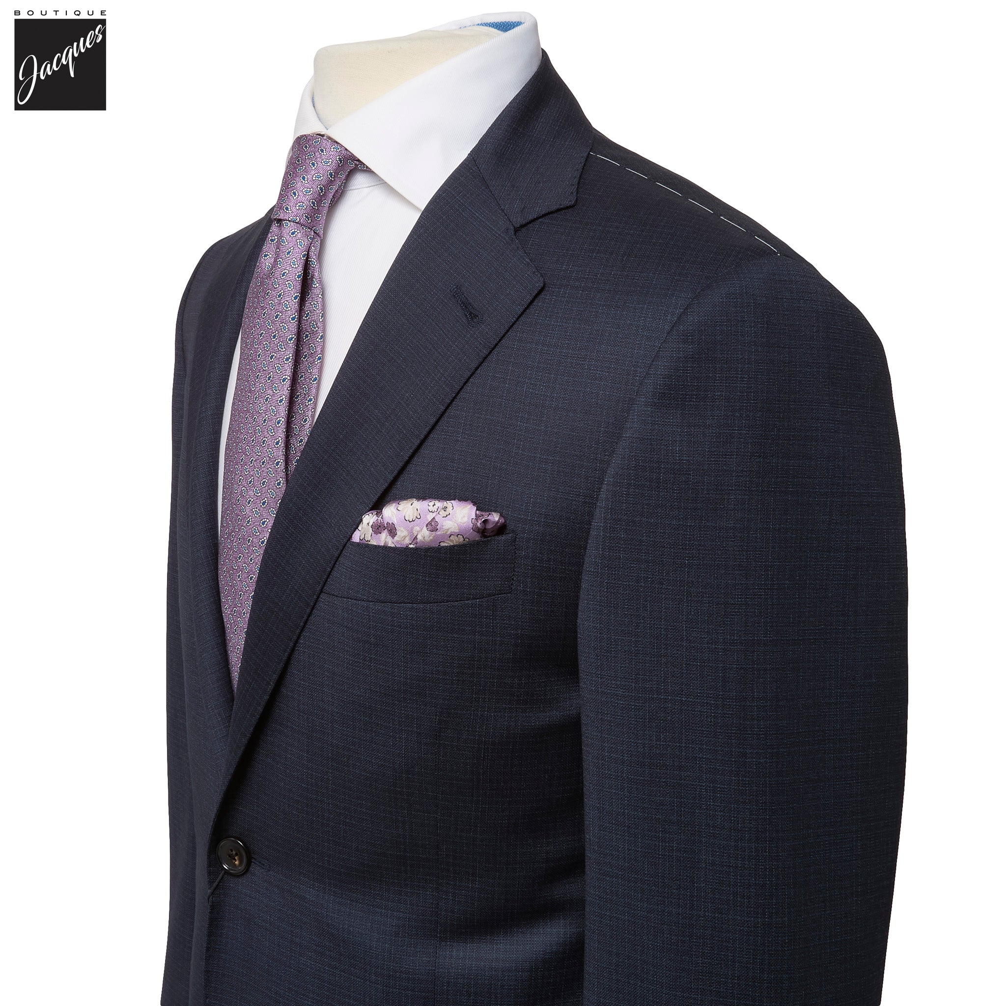 Navy Blue Microcheck Wool-Stretch Modern Fit Suit - Corneliani - Boutique Jacques International