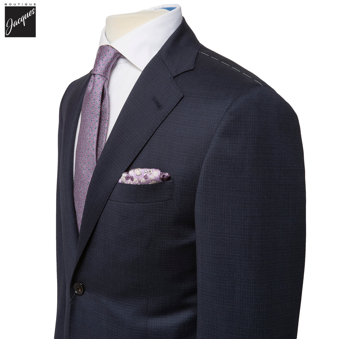 Navy Blue Microcheck Wool-Stretch Modern Fit Suit - Corneliani - Boutique Jacques International