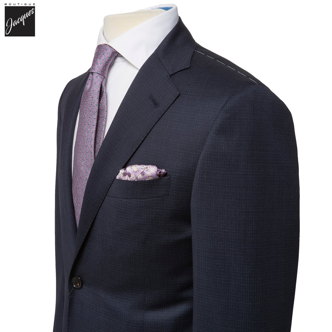 Navy Blue Microcheck Wool-Stretch Modern Fit Suit - Corneliani - Boutique Jacques International