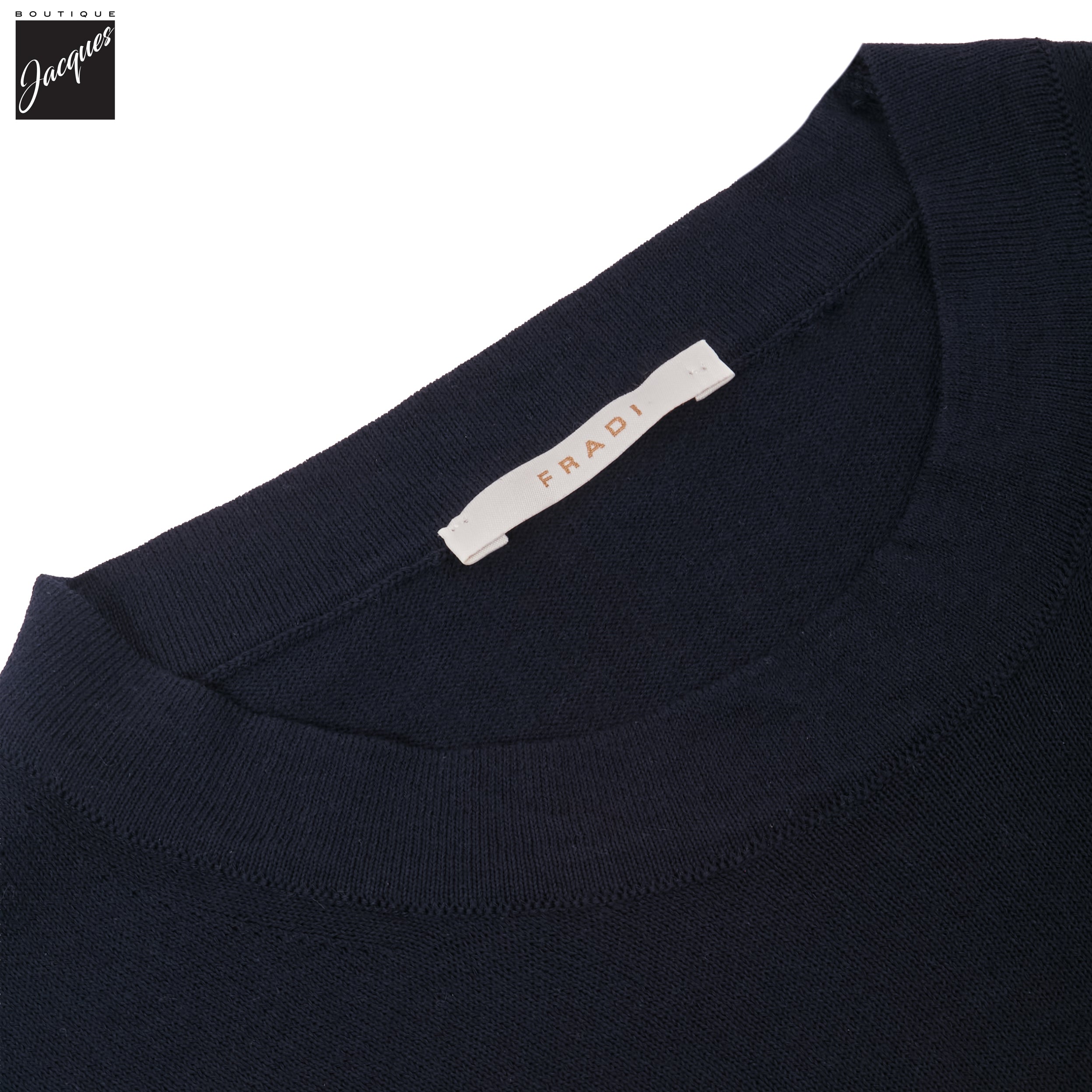 Navy Blue Knitted Cotton Long Sleeve Crew Neck - FRADI - Boutique Jacques International