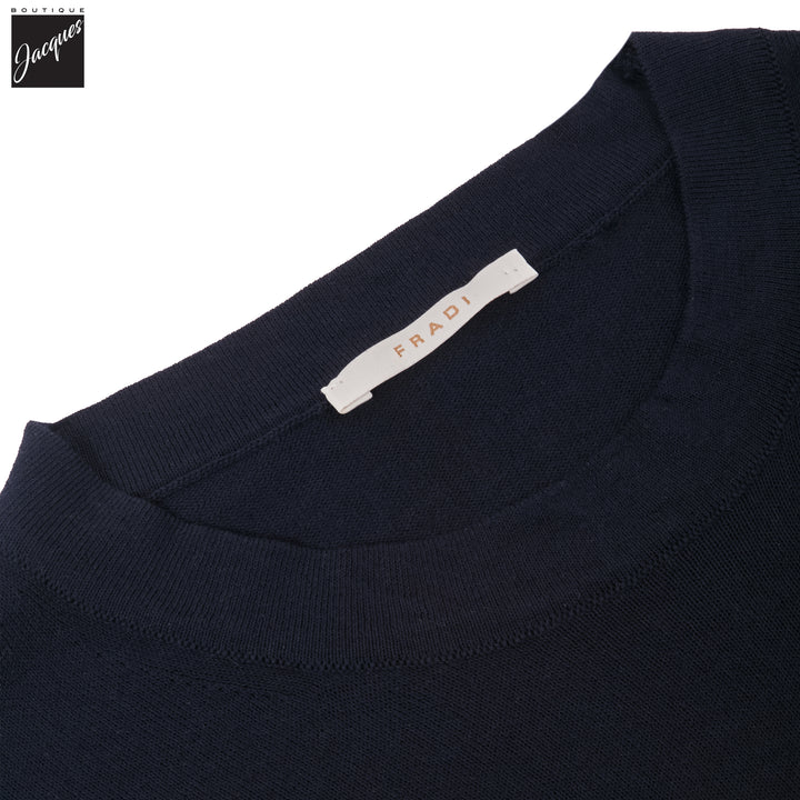 Navy Blue Knitted Cotton Long Sleeve Crew Neck - FRADI - Boutique Jacques International