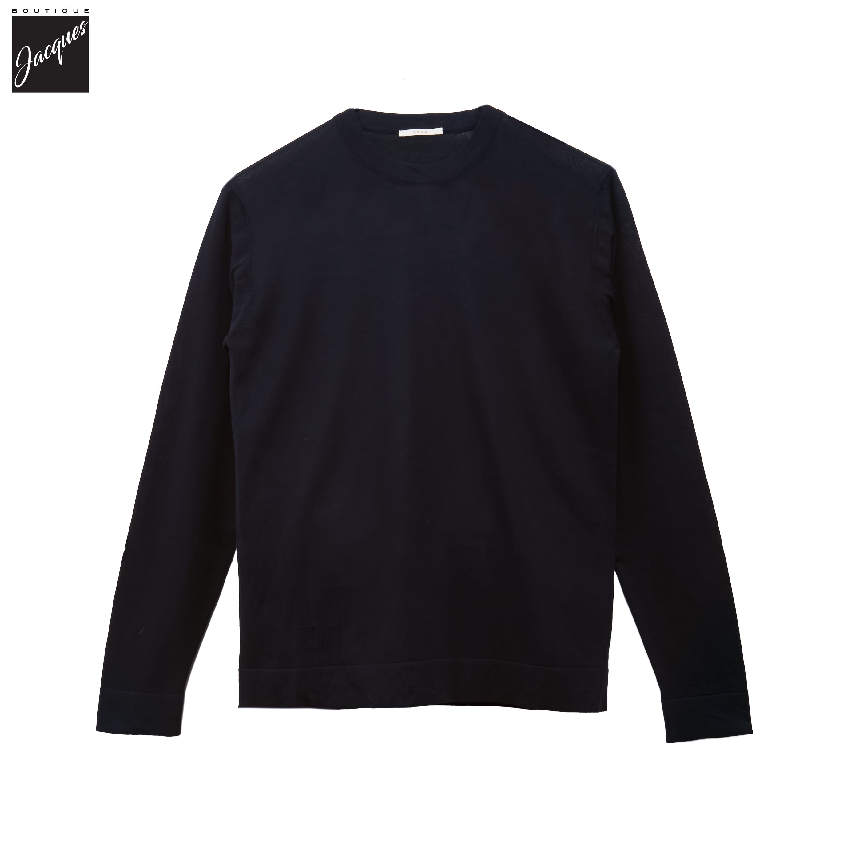 Navy Blue Knitted Cotton Long Sleeve Crew Neck - FRADI - Boutique Jacques International