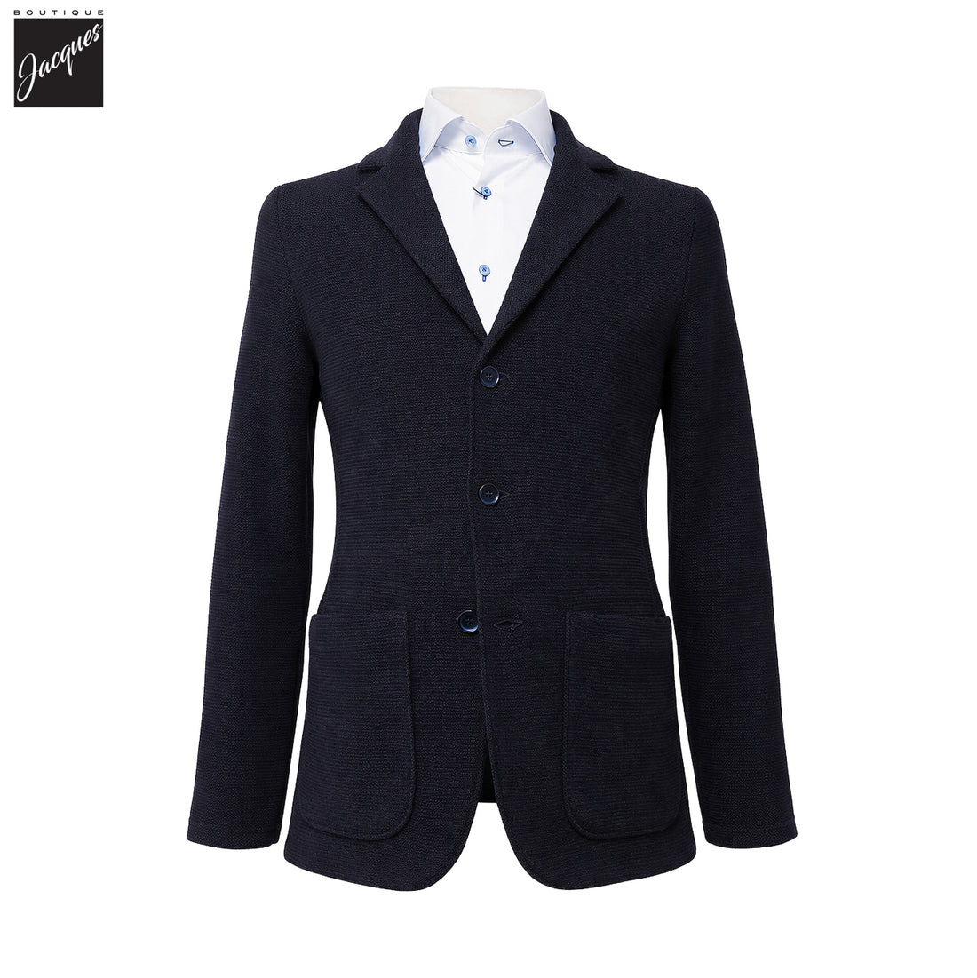 Navy Blue Merino Wool Knitted Textured Blazer Cardigan - Stenströms - Boutique Jacques International