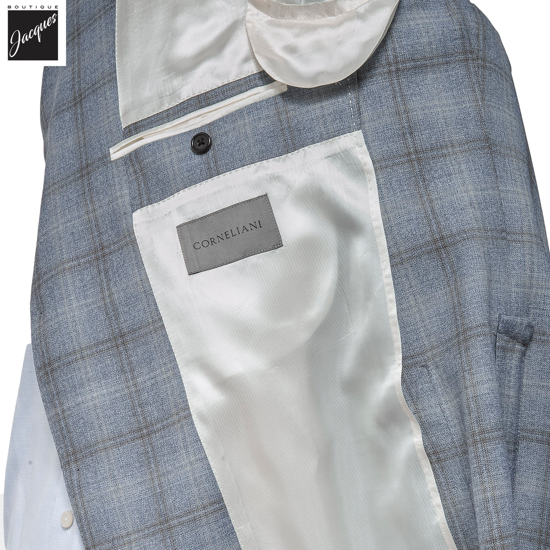 Light Blue with Beige Overcheck Modern Fit Wool Sport Coat - Corneliani - Boutique Jacques International