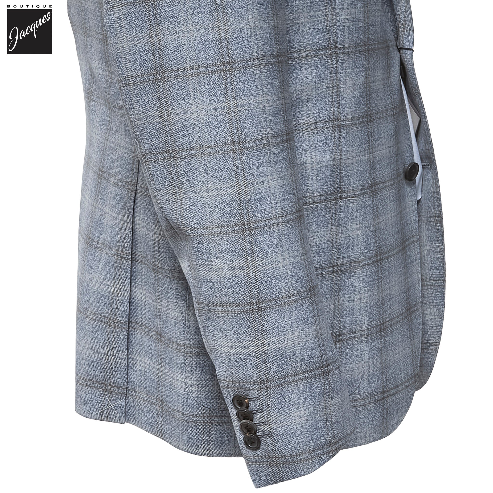 Light Blue with Beige Overcheck Modern Fit Wool Sport Coat - Corneliani - Boutique Jacques International