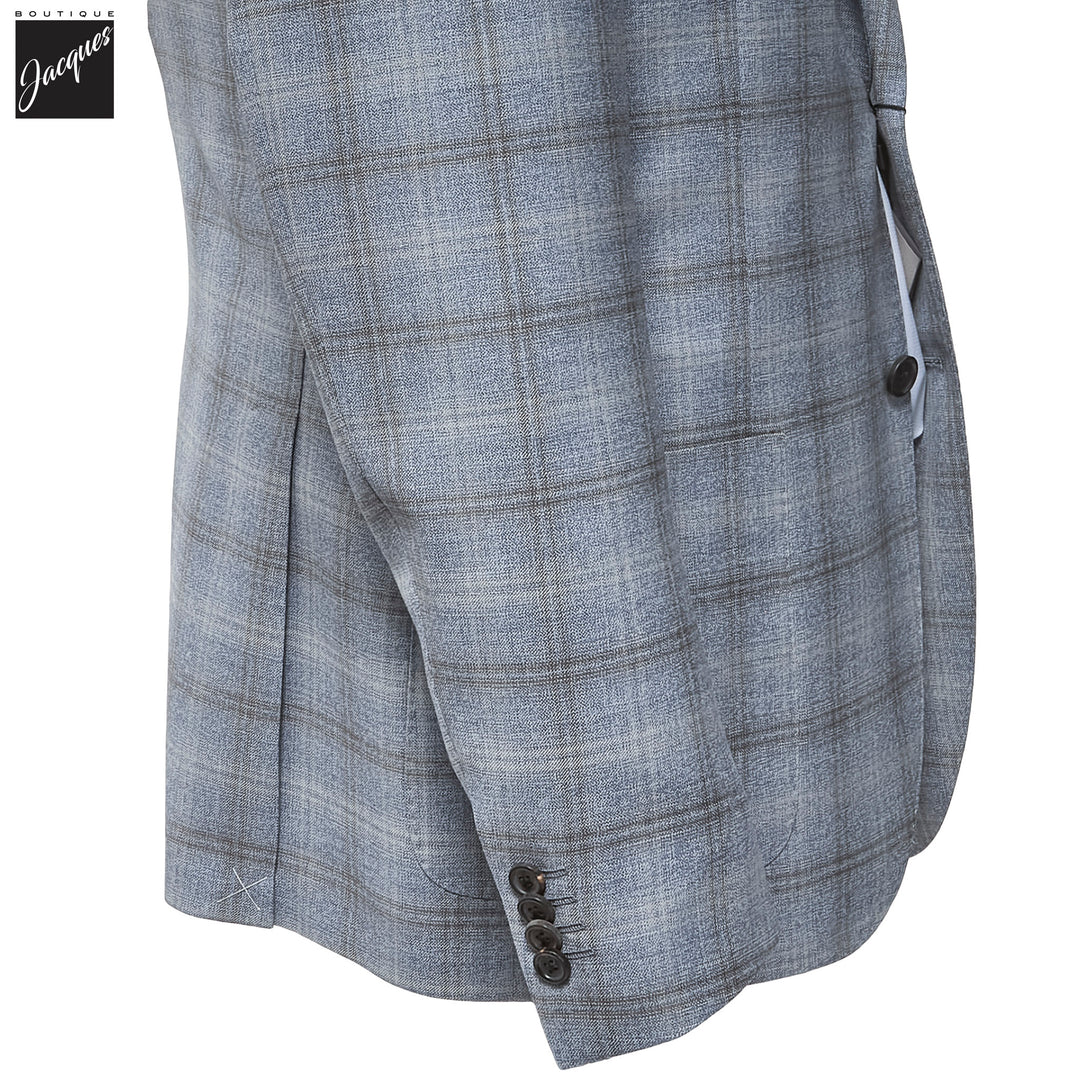 Light Blue with Beige Overcheck Modern Fit Wool Sport Coat - Corneliani - Boutique Jacques International