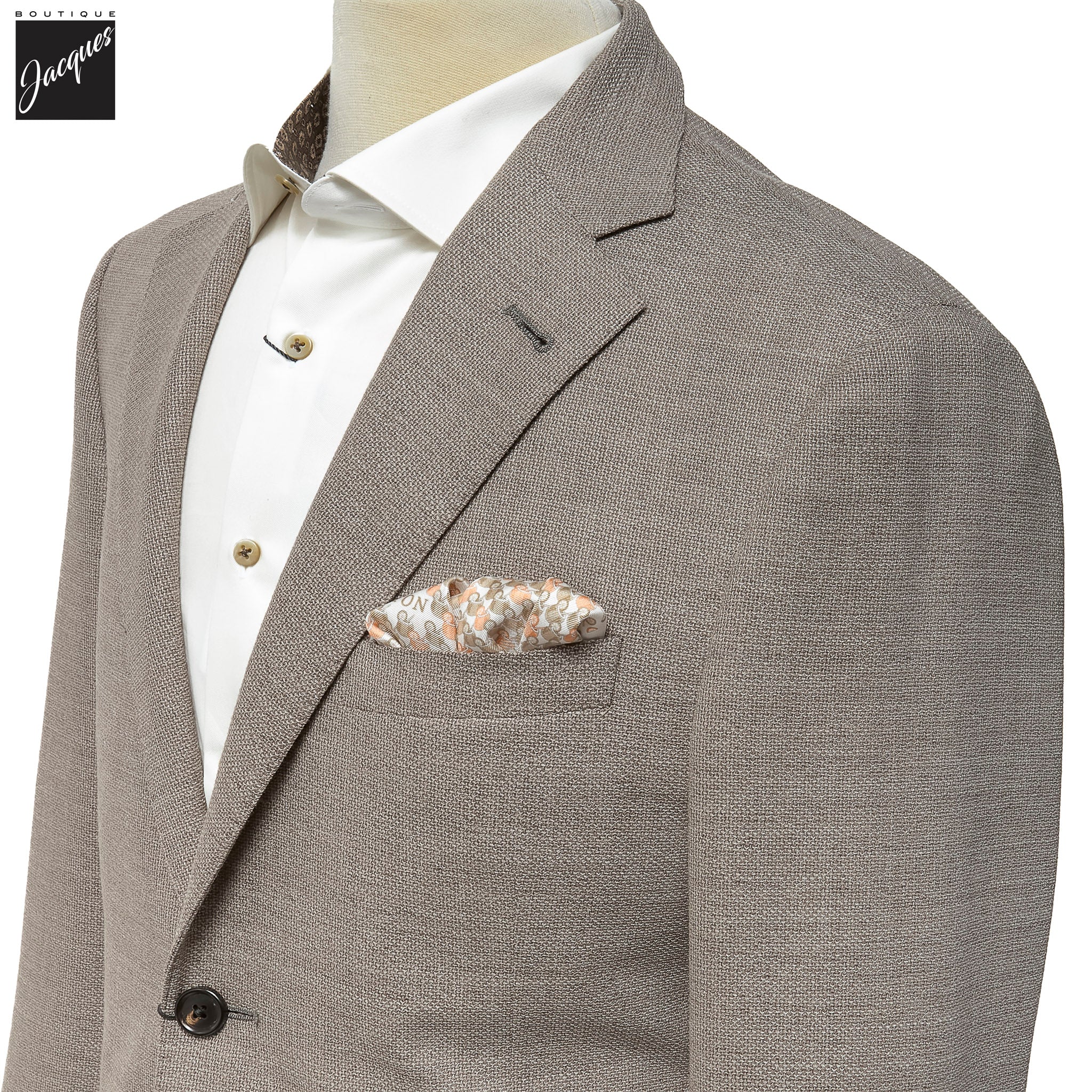 Taupe Textured Hopsack Wool-Stretch Modern Fit Sport Coat - Corneliani - Boutique Jacques International