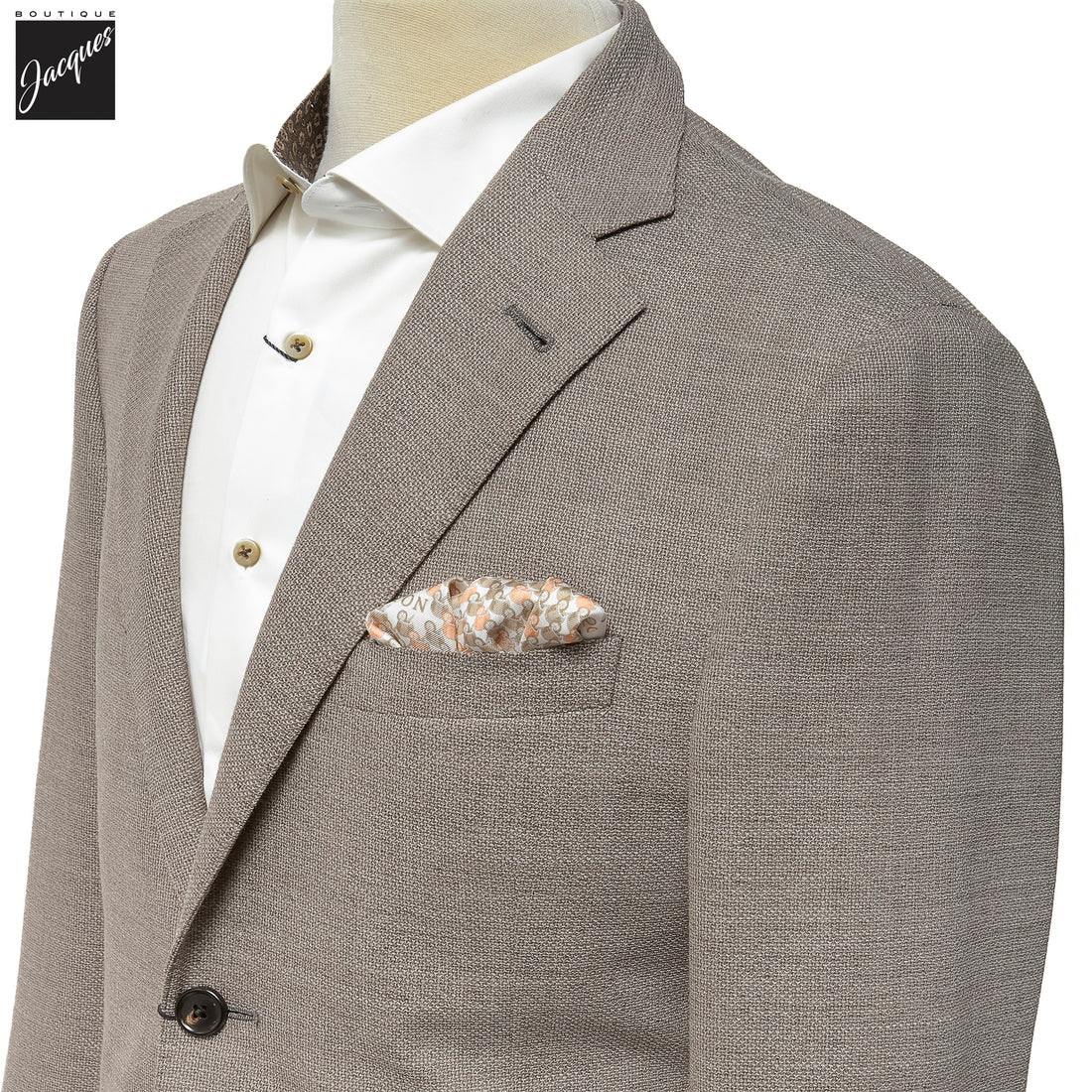 Taupe Textured Hopsack Wool-Stretch Modern Fit Sport Coat - Corneliani - Boutique Jacques International