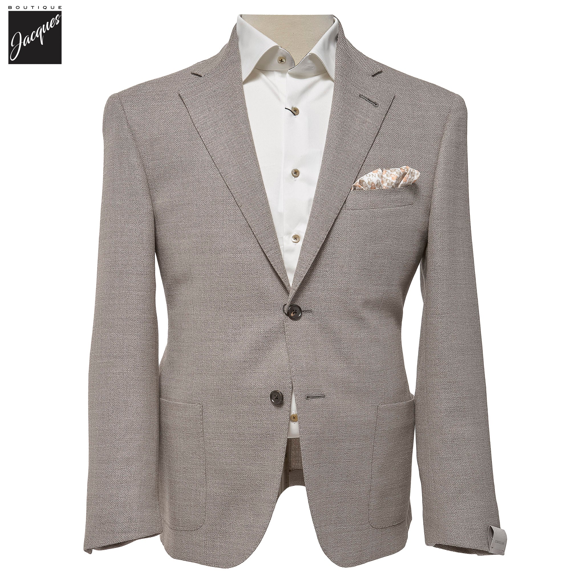 Taupe Textured Hopsack Wool-Stretch Modern Fit Sport Coat - Corneliani - Boutique Jacques International