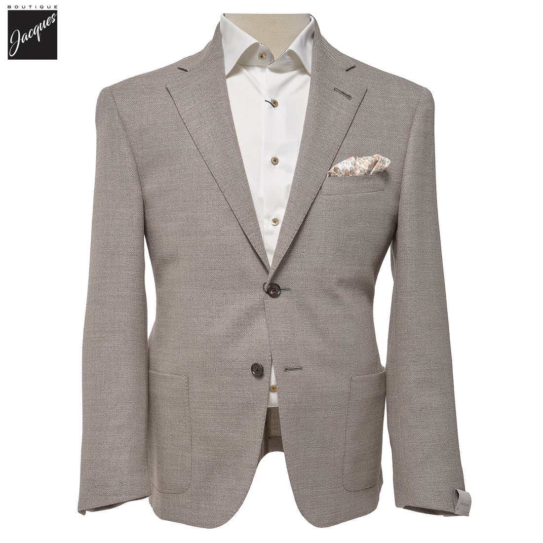 Taupe Textured Hopsack Wool-Stretch Modern Fit Sport Coat - Corneliani - Boutique Jacques International