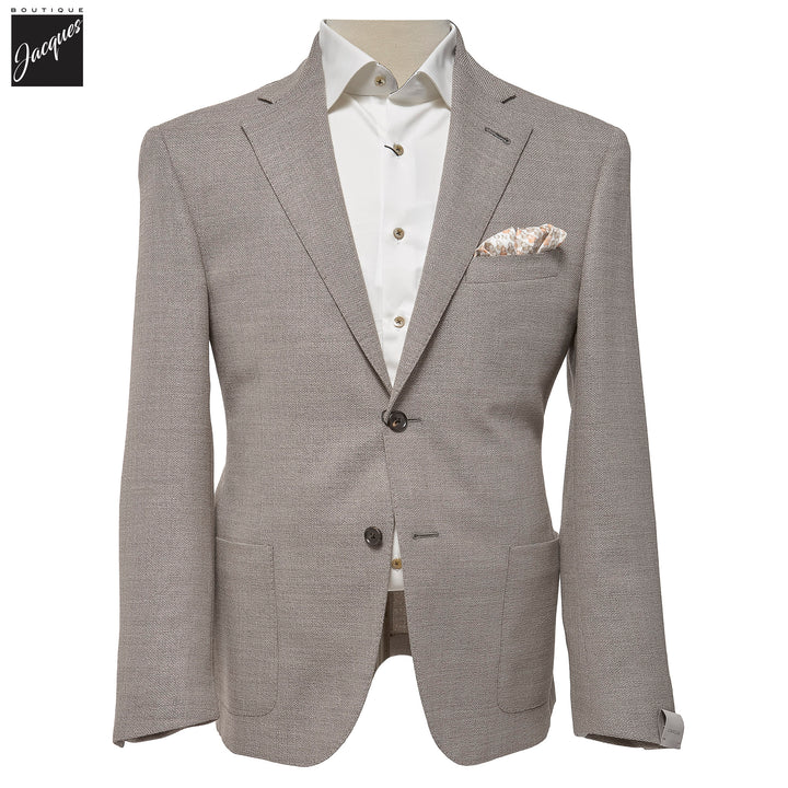 Taupe Textured Hopsack Wool-Stretch Modern Fit Sport Coat - Corneliani - Boutique Jacques International