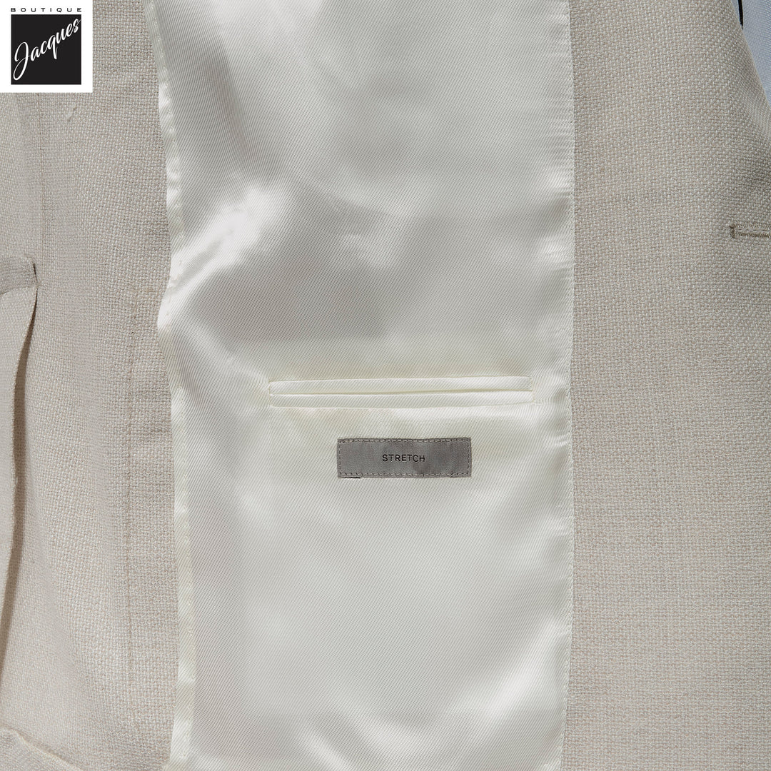 Cream Textured Hopsack Wool-Stretch Modern Fit Sport Coat - Corneliani - Boutique Jacques International
