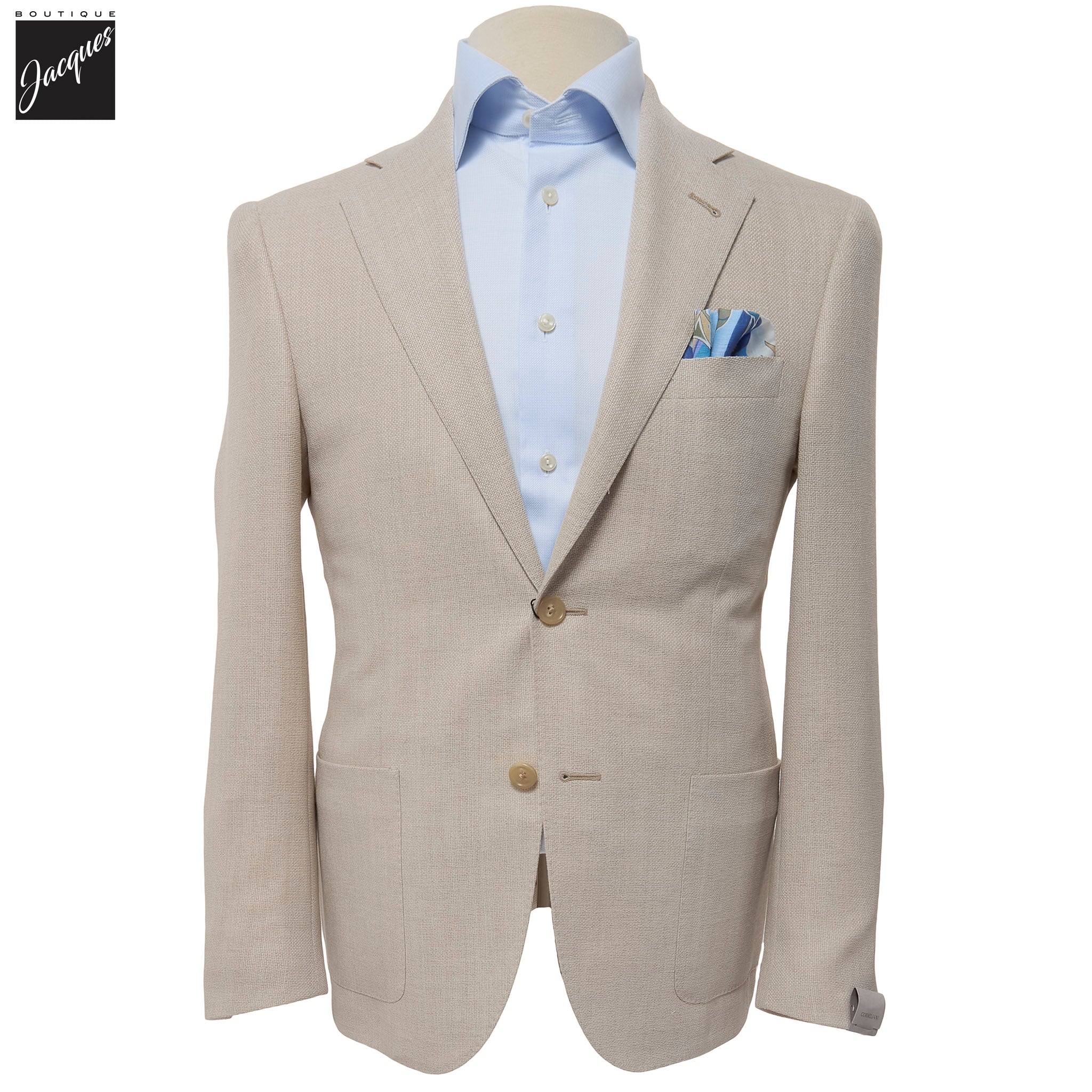 Cream Textured Hopsack Wool-Stretch Modern Fit Sport Coat - Corneliani - Boutique Jacques International