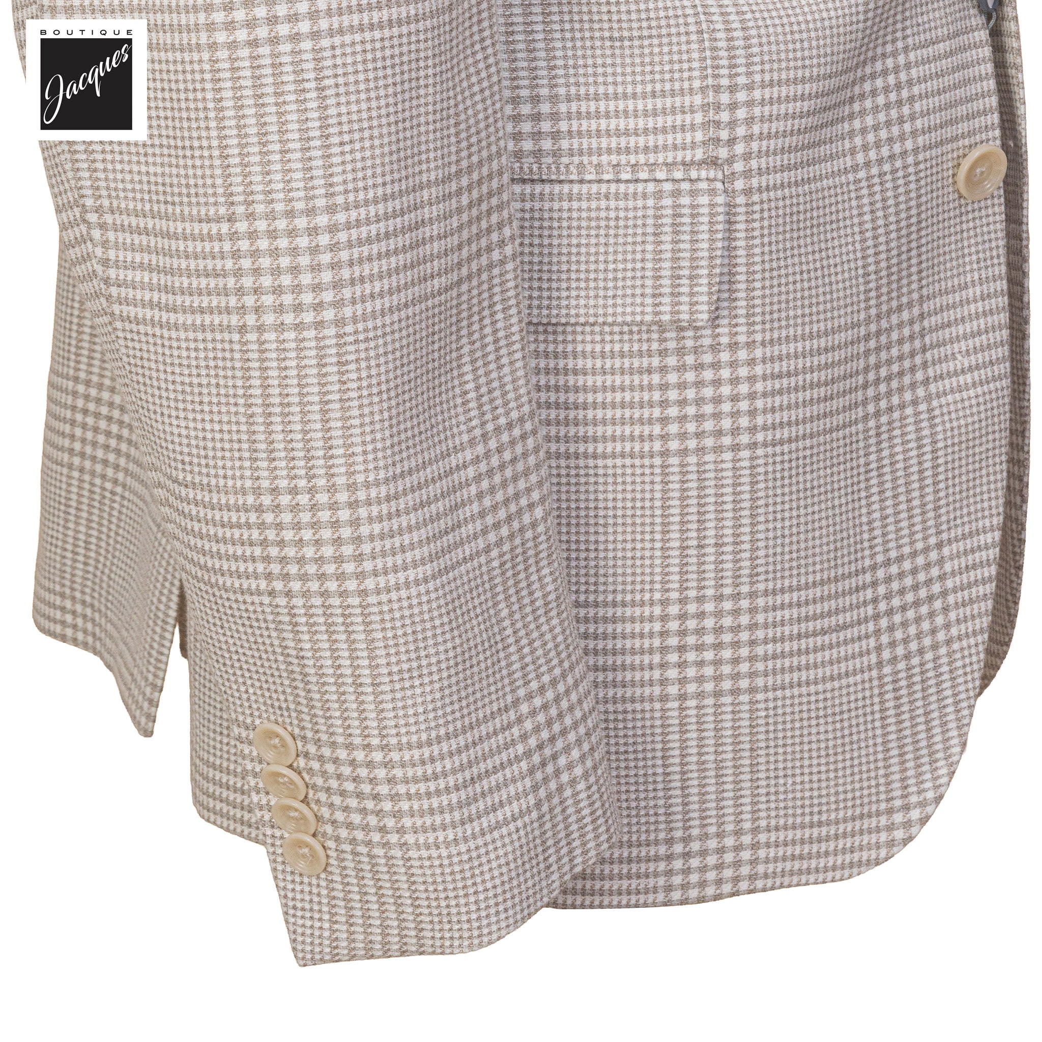 Cream & Taupe Plaid Wool-Linen Midland Contemporary Fit Sport Jacket - Jack Victor