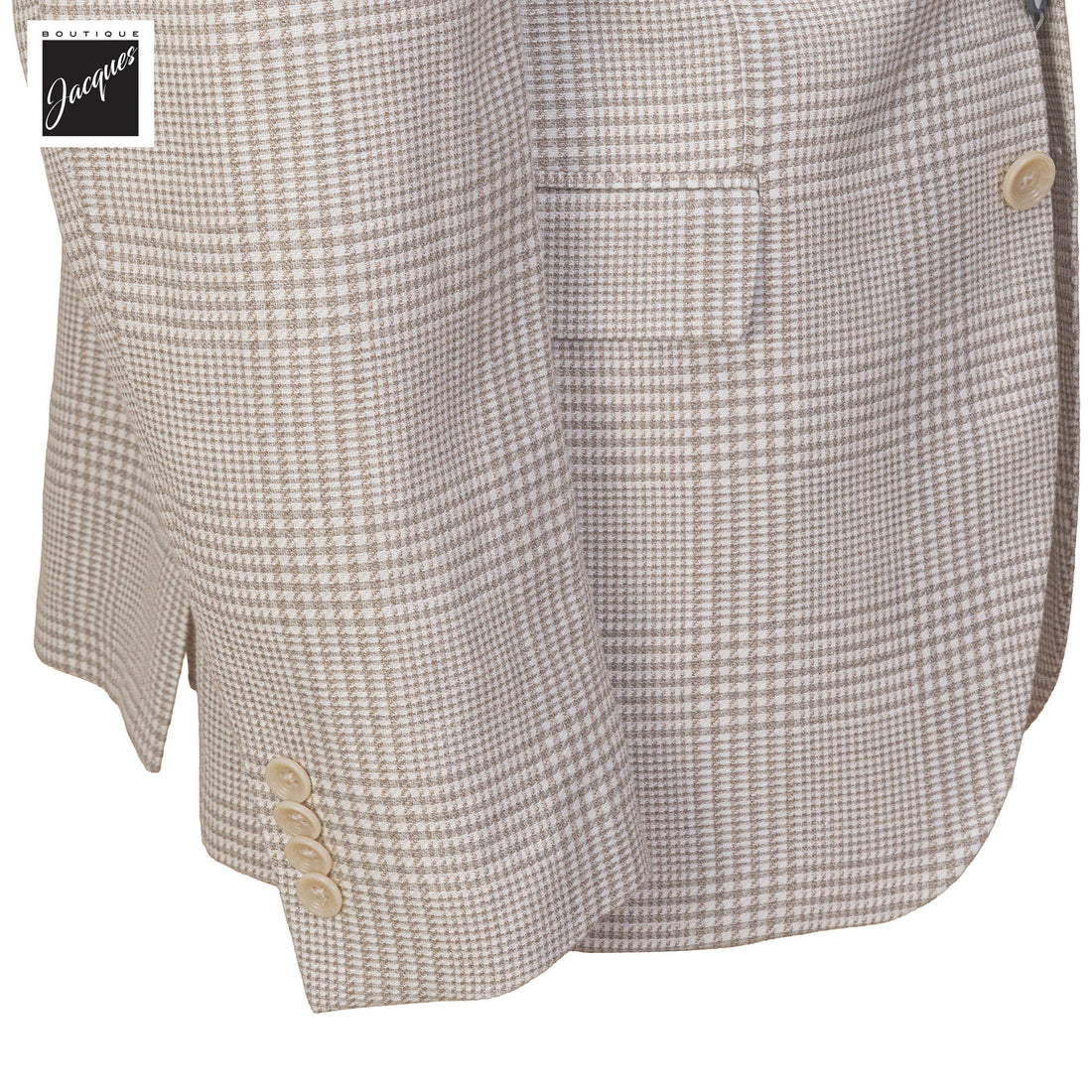 Cream & Taupe Plaid Wool-Linen Midland Contemporary Fit Sport Jacket - Jack Victor