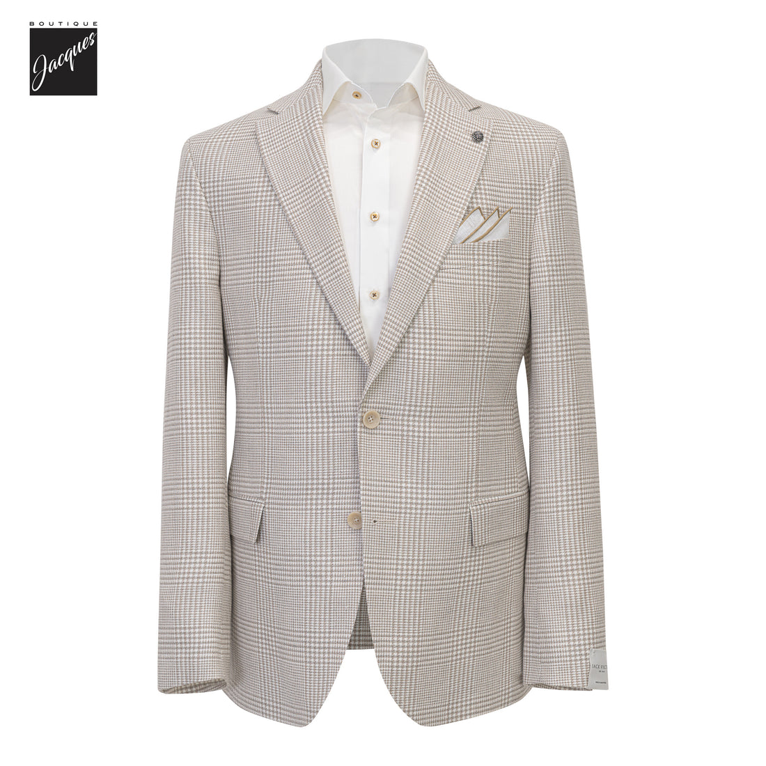 Cream & Taupe Plaid Wool-Linen Midland Contemporary Fit Sport Jacket - Jack Victor