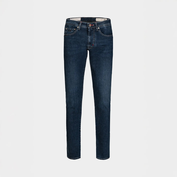 Blue Double-Face Red Interior Cotton-Stretch Leonardo Slim Fit Denim - TRAMAROSSA