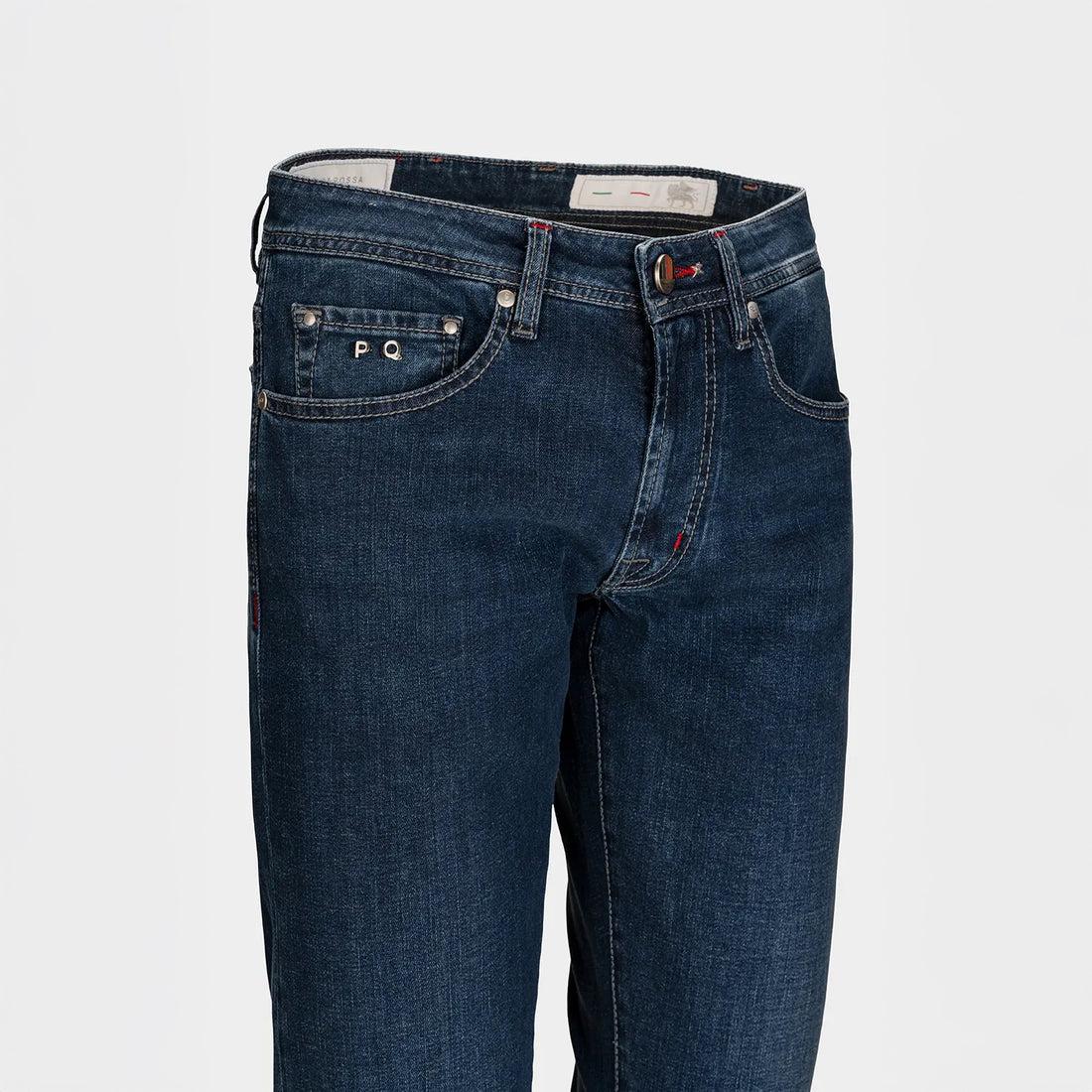 Denim bleu double face à intérieur rouge en coton extensible, coupe ajustée Leonardo - TRAMAROSSA