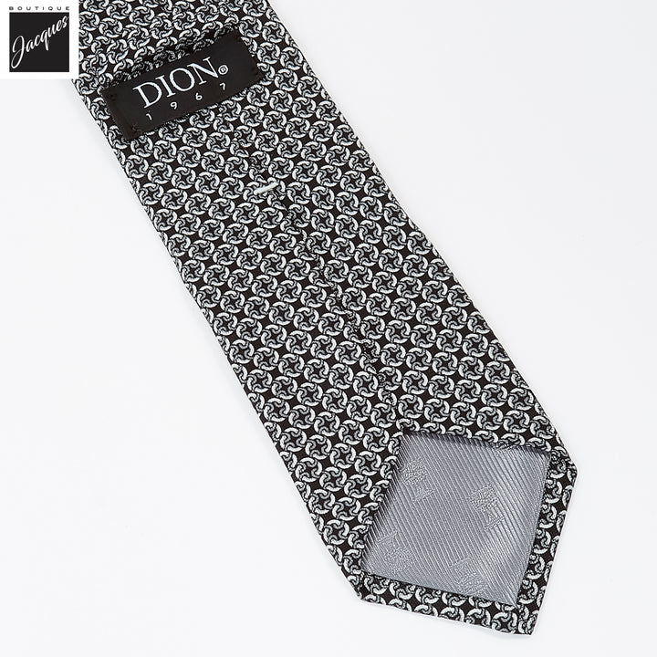 Black & Gray Chain Motif Printed Panama Silk Tie - DION - Boutique Jacques International