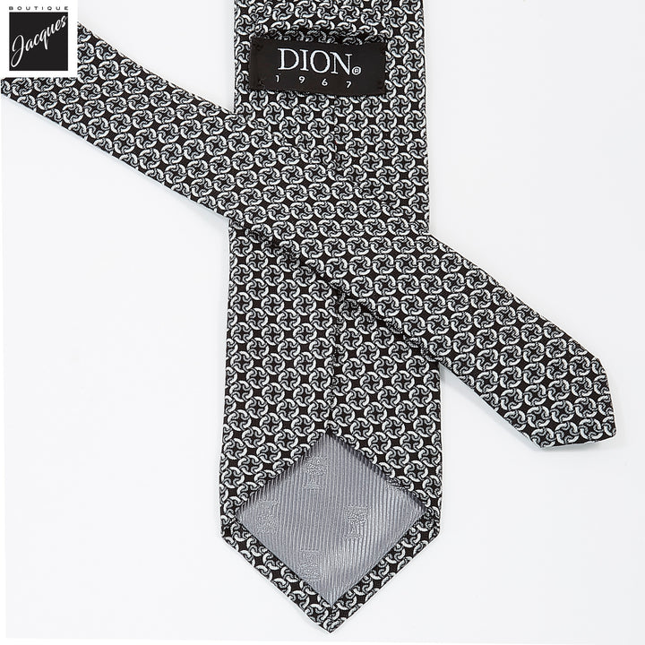 Black & Gray Chain Motif Printed Panama Silk Tie - DION - Boutique Jacques International