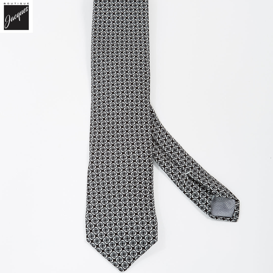 Black & Gray Chain Motif Printed Panama Silk Tie - DION - Boutique Jacques International
