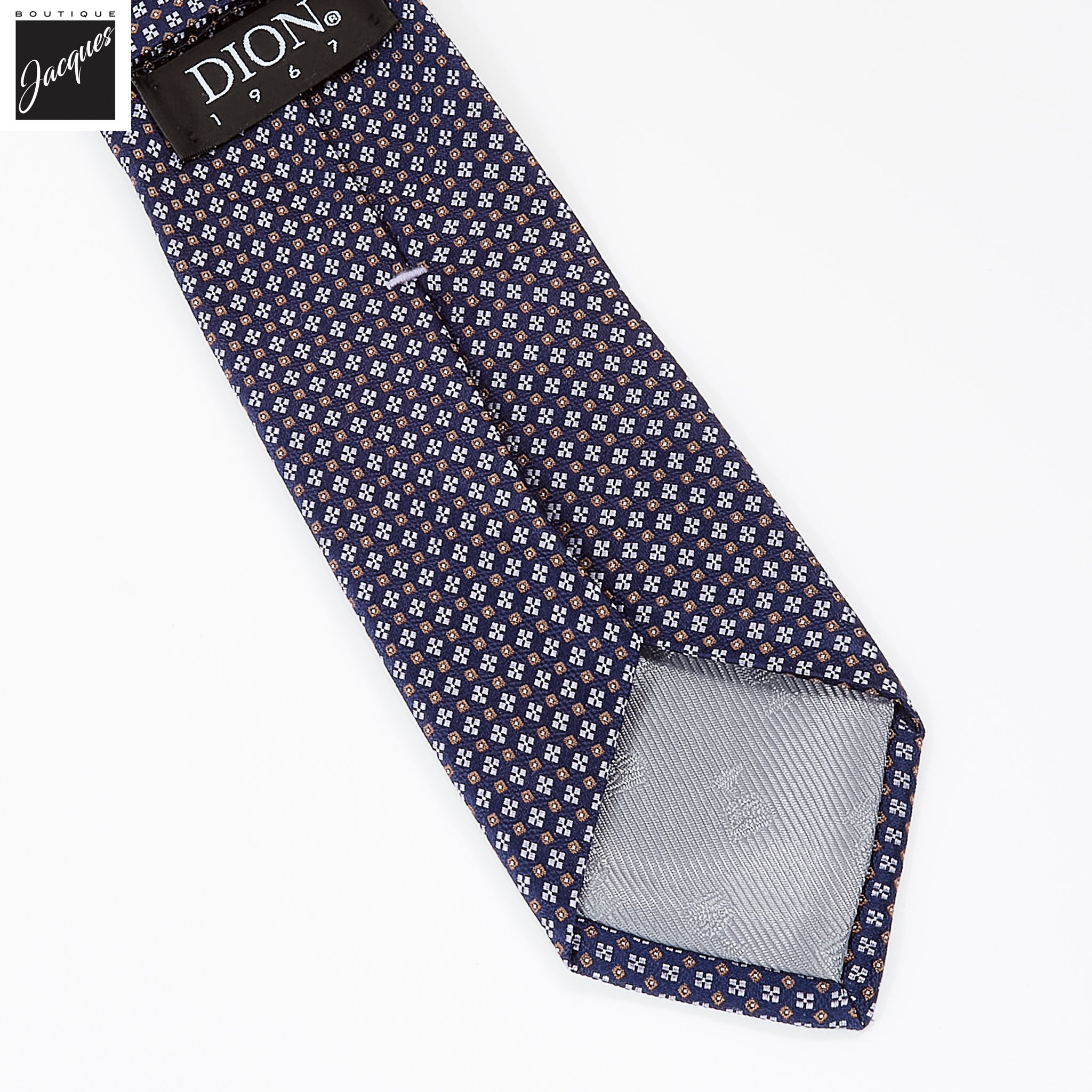 Navy Micro Neat Clover Woven Jacquard Italian Silk Tie - DION