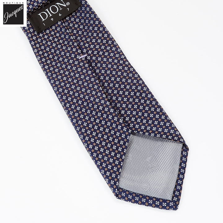 Navy Micro Neat Clover Woven Jacquard Italian Silk Tie - DION