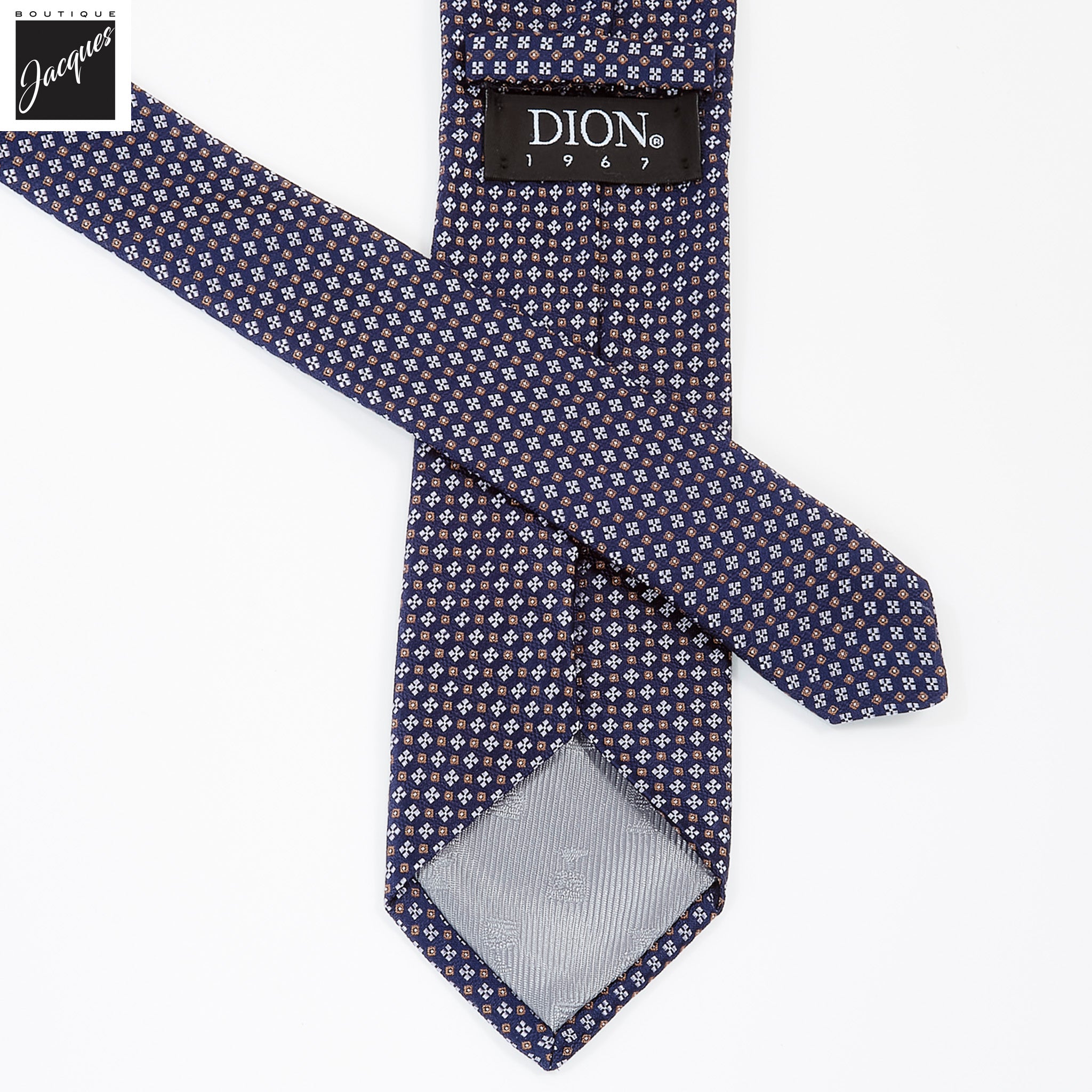 Navy Micro Neat Clover Woven Jacquard Italian Silk Tie - DION
