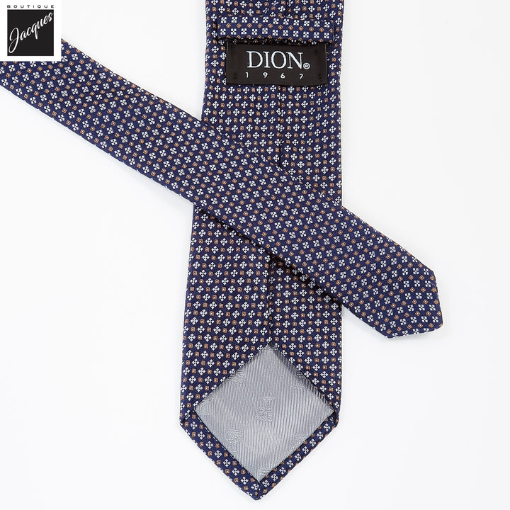 Navy Micro Neat Clover Woven Jacquard Italian Silk Tie - DION