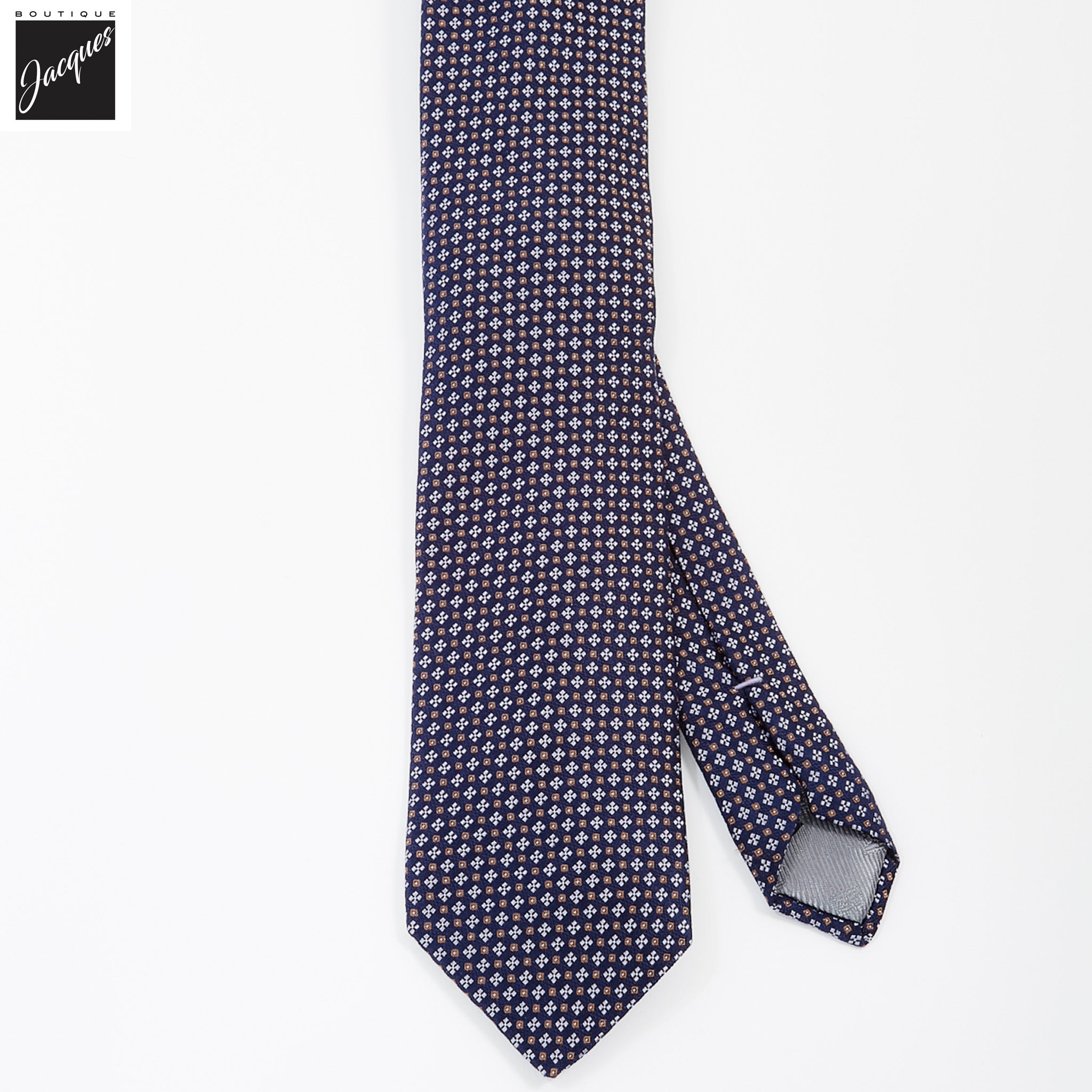 Navy Micro Neat Clover Woven Jacquard Italian Silk Tie - DION