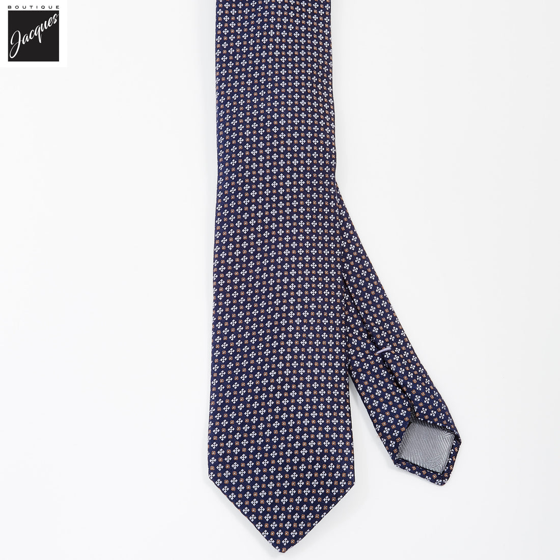 Navy Micro Neat Clover Woven Jacquard Italian Silk Tie - DION