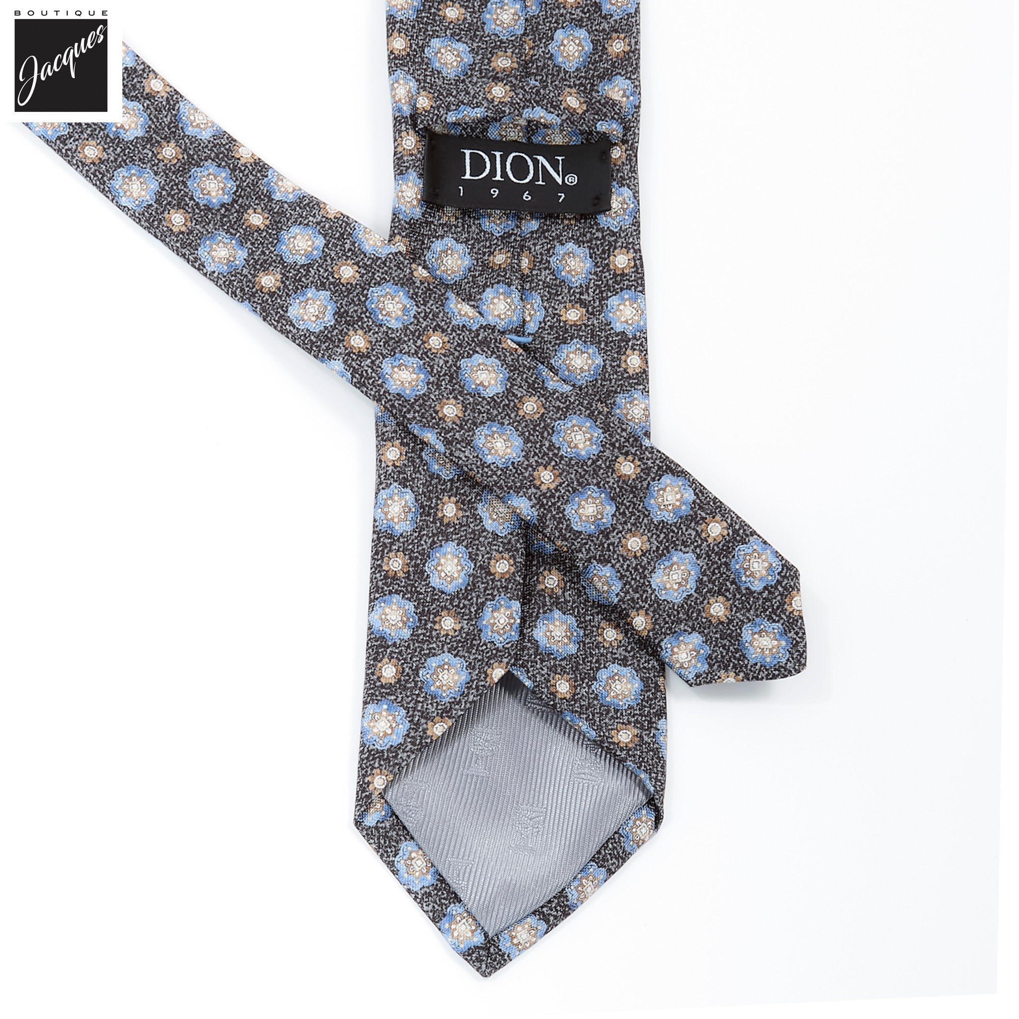 Onyx Gray Mélange Medallion Printed Panama Silk Tie - DION