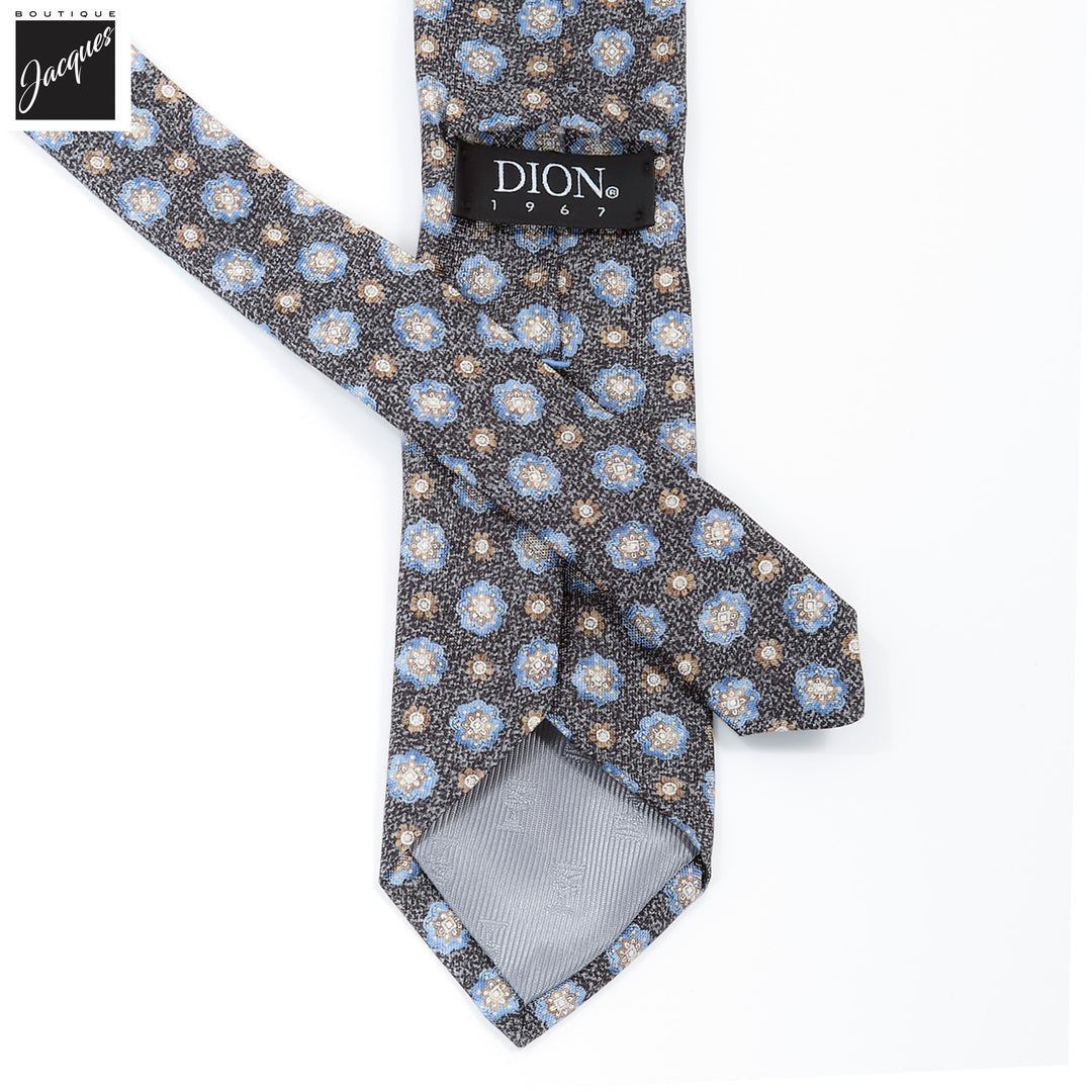 Onyx Gray Mélange Medallion Printed Panama Silk Tie - DION