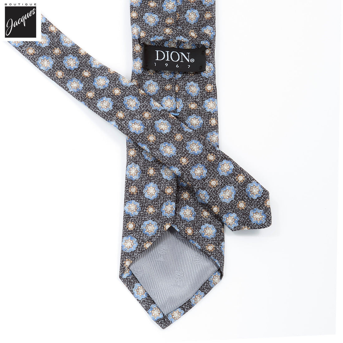 Onyx Gray Mélange Medallion Printed Panama Silk Tie - DION