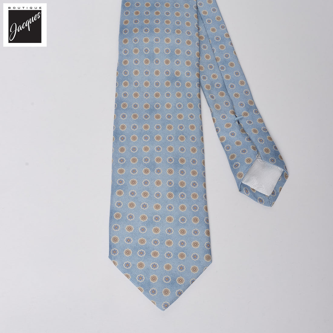 Pale Blue Floral Print Silk Tie - DION - Boutique Jacques International