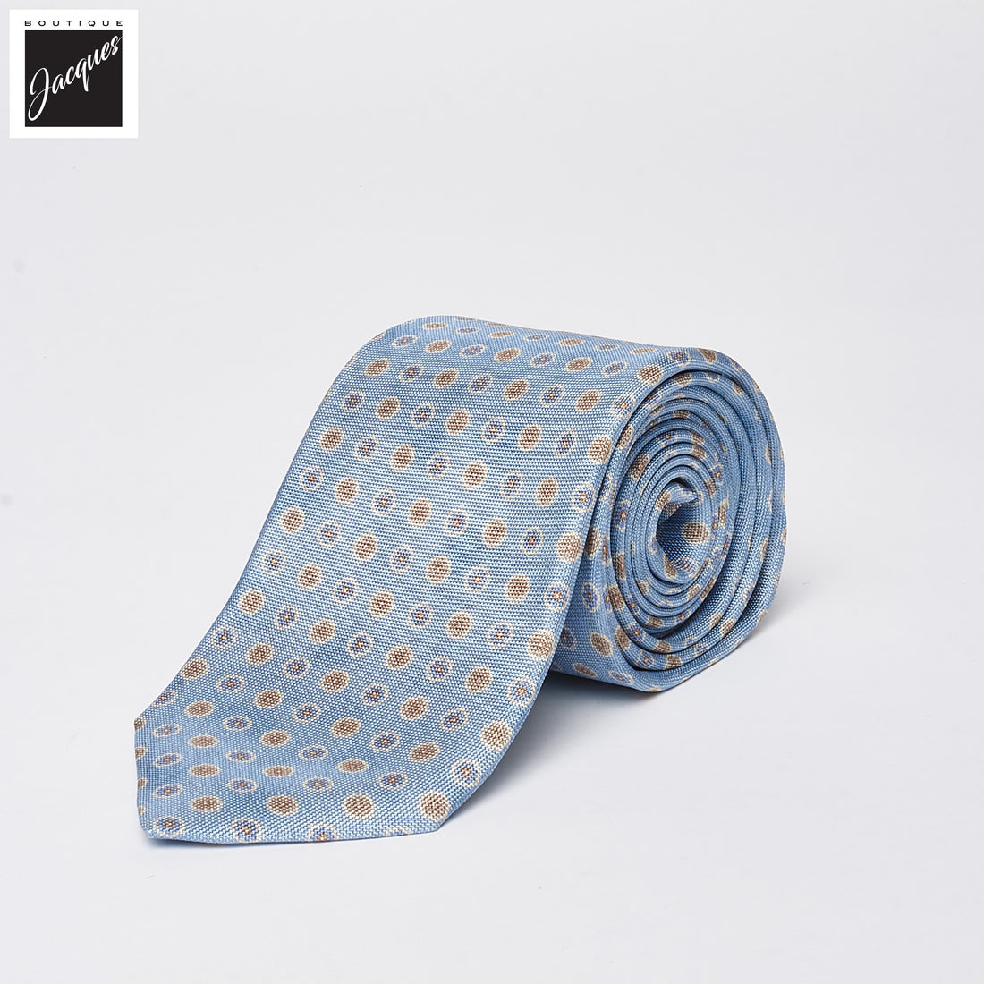 Pale Blue Floral Print Silk Tie - DION - Boutique Jacques International