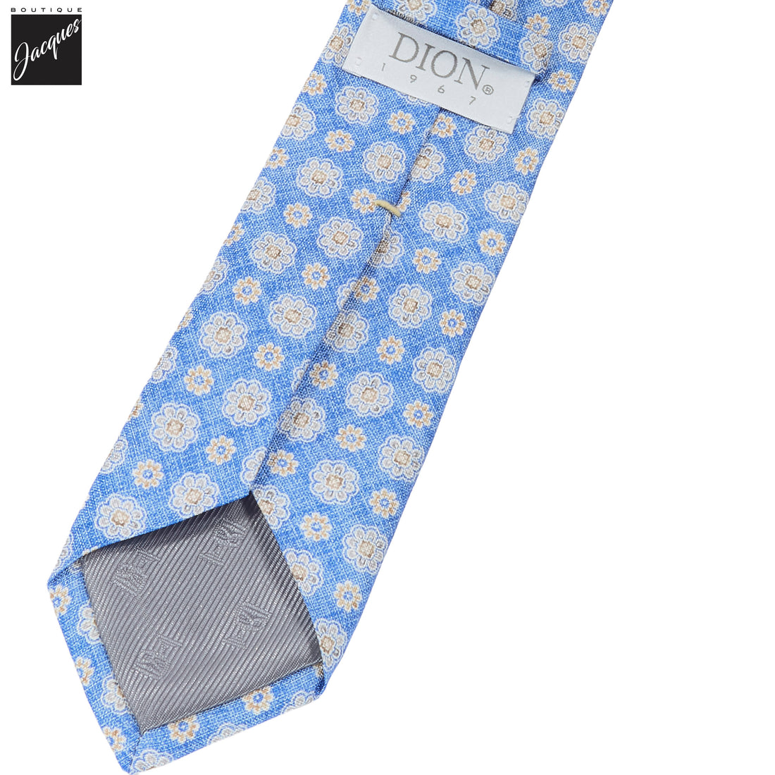 French Blue Mélange Floral Medallion Printed Panama Silk Tie - DION