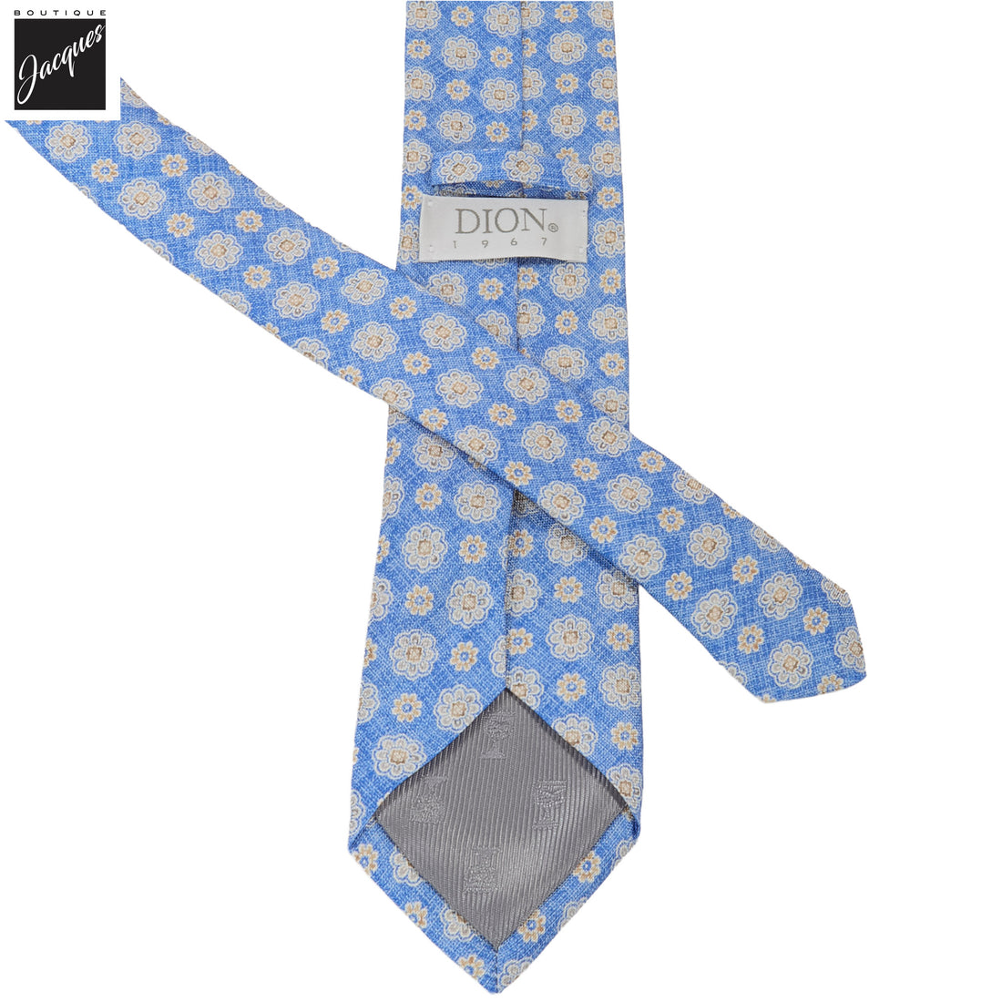 French Blue Mélange Floral Medallion Printed Panama Silk Tie - DION