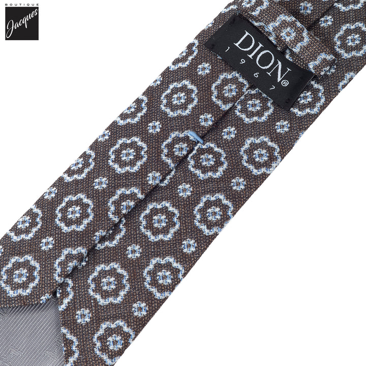 Dark Brown Macro Medallion Silk-Linen Tie - DION