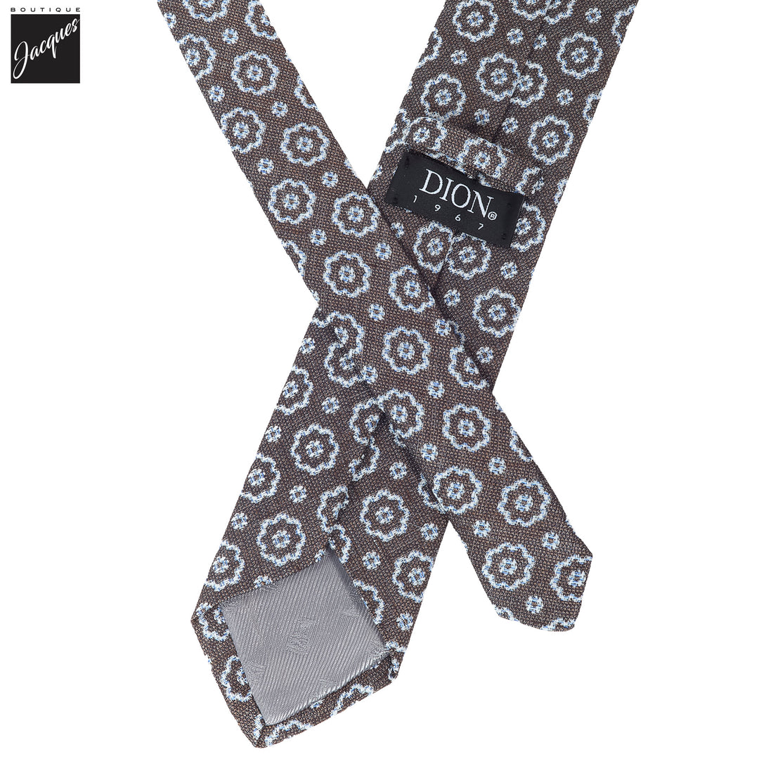 Dark Brown Macro Medallion Silk-Linen Tie - DION