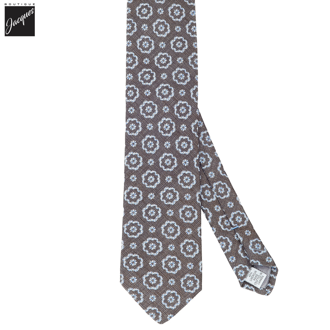 Dark Brown Macro Medallion Silk-Linen Tie - DION