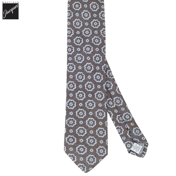 Dark Brown Macro Medallion Silk-Linen Tie - DION