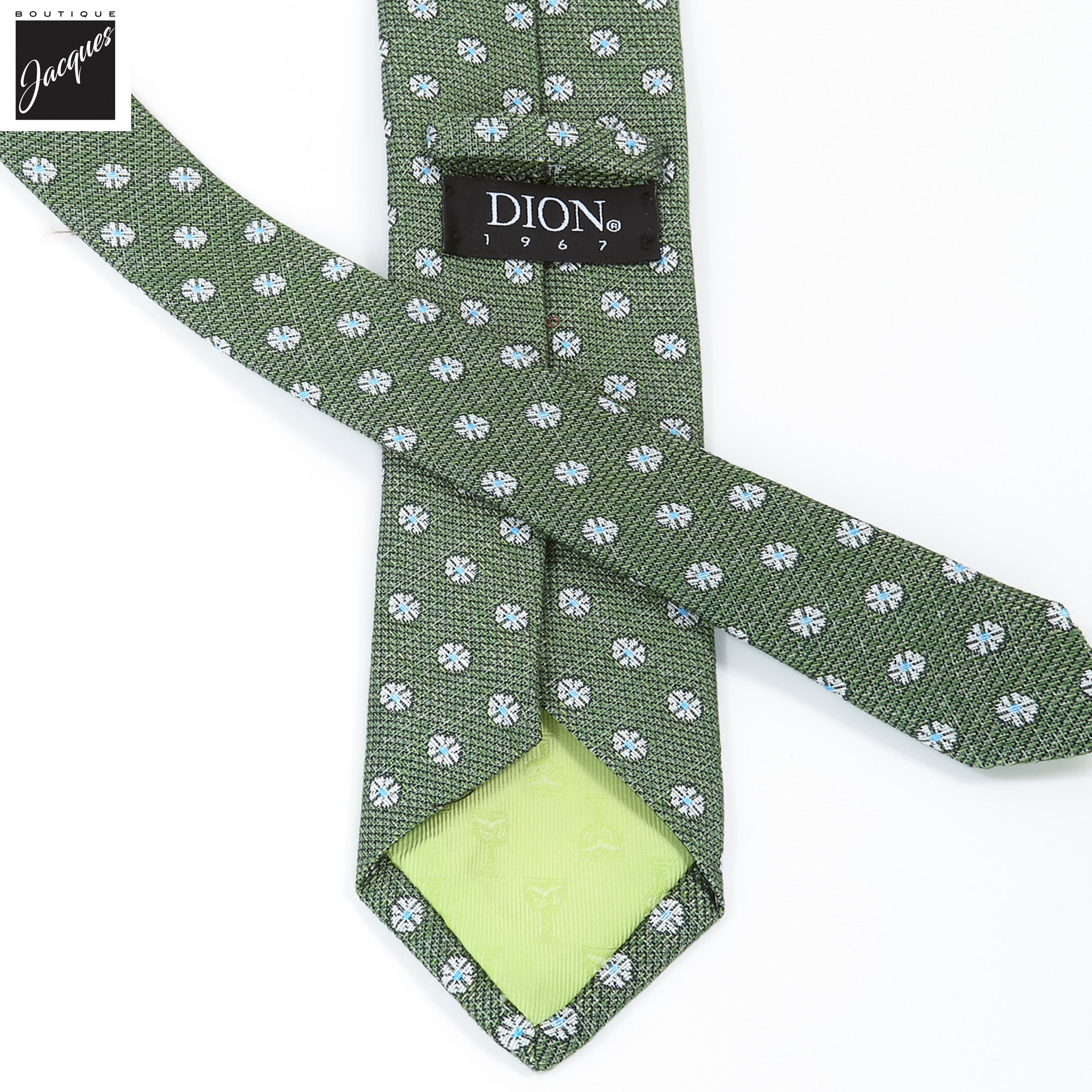 Green Mélange Floral Woven Silk-Linen Tie - DION