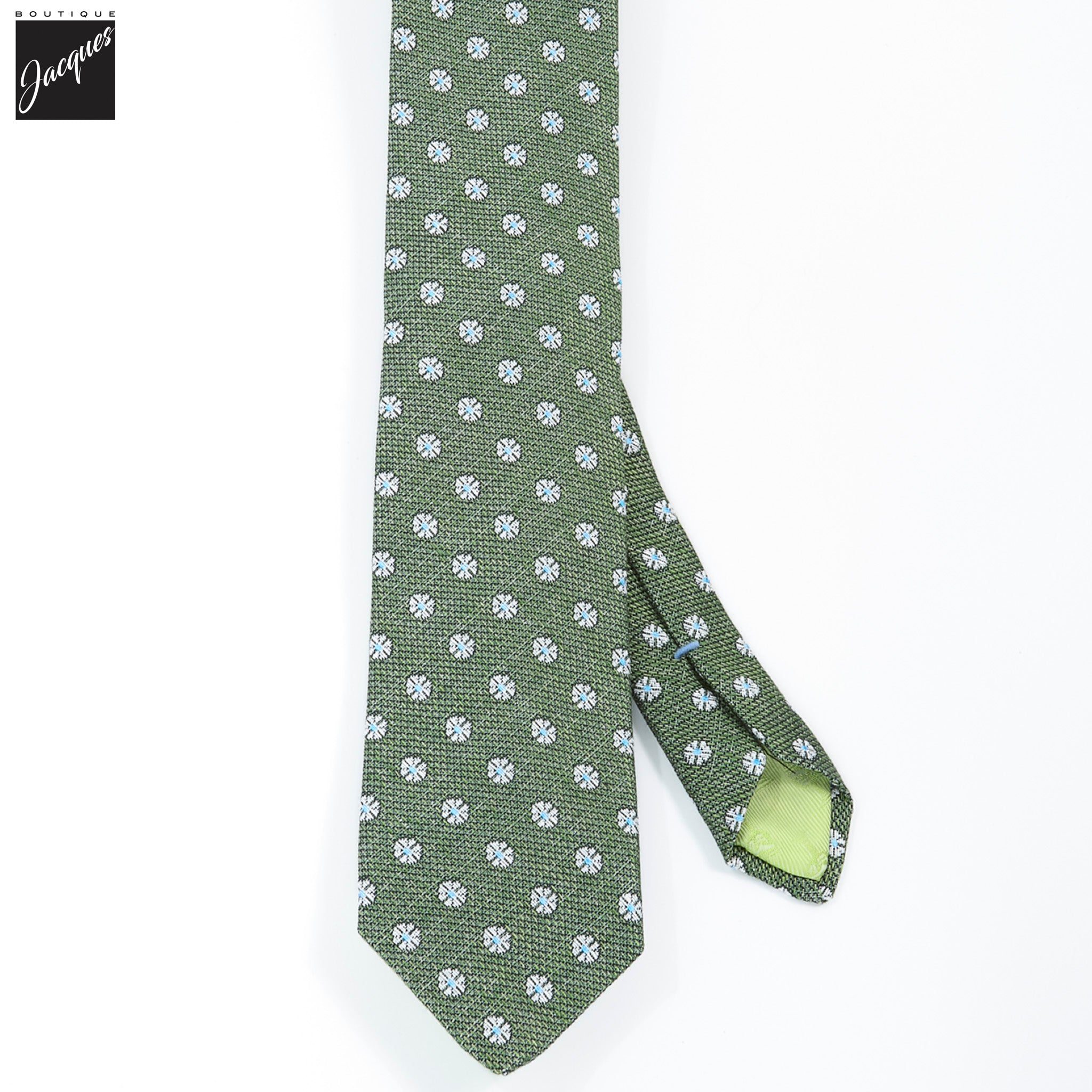 Green Mélange Floral Woven Silk-Linen Tie - DION