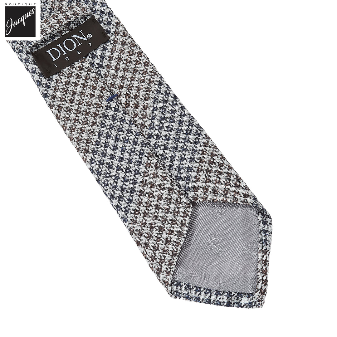 Navy & Brown Two-Toned Houndstooth Silk-Linen Tie - DION - Boutique Jacques International