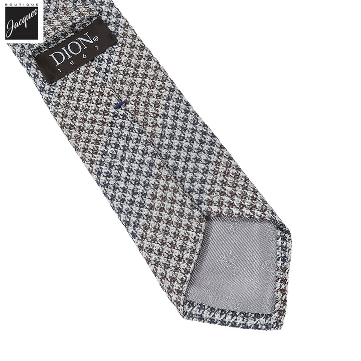 Navy & Brown Two-Toned Houndstooth Silk-Linen Tie - DION - Boutique Jacques International