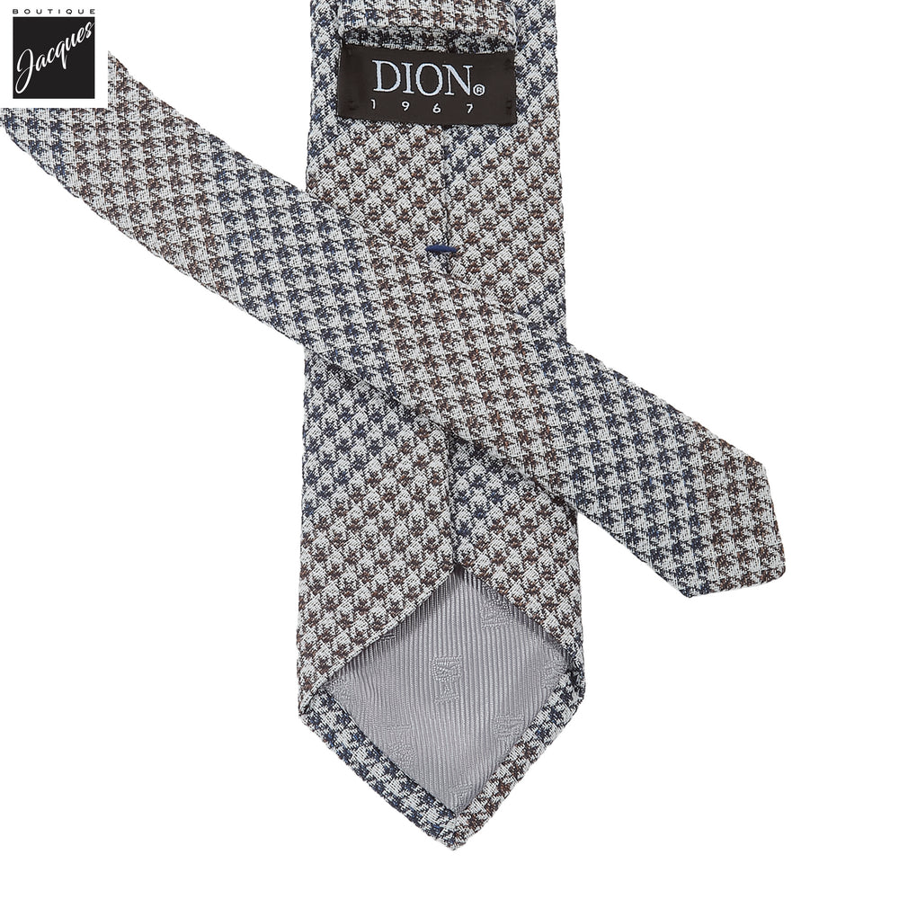 Navy & Brown Two-Toned Houndstooth Silk-Linen Tie - DION - Boutique Jacques International