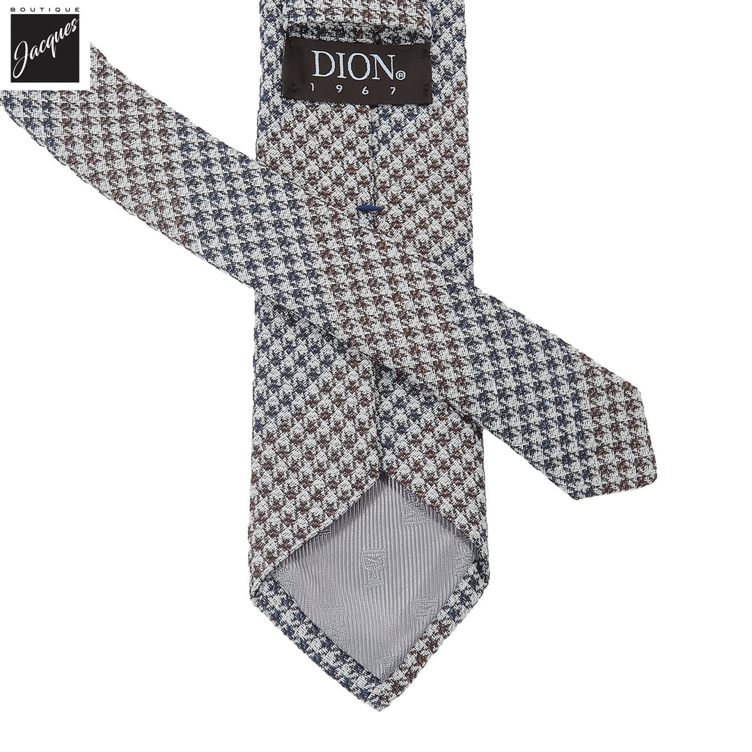 Navy & Brown Two-Toned Houndstooth Silk-Linen Tie - DION - Boutique Jacques International