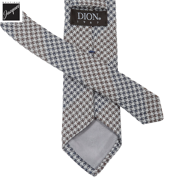 Navy & Brown Two-Toned Houndstooth Silk-Linen Tie - DION - Boutique Jacques International